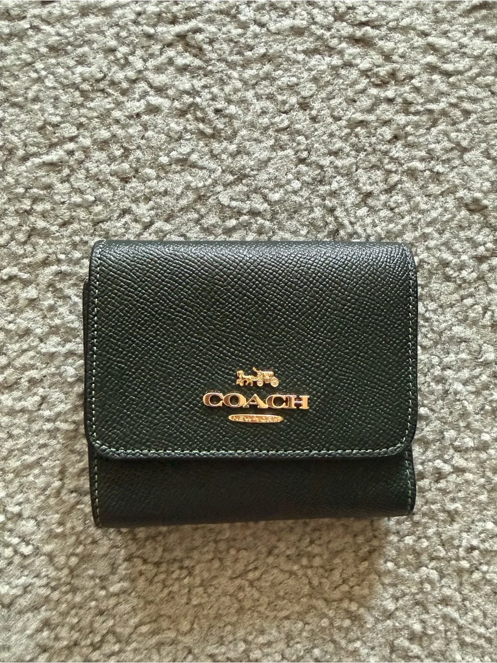 Coach Dark Forest Green Saffiano Leather Wallet with Gold Logo